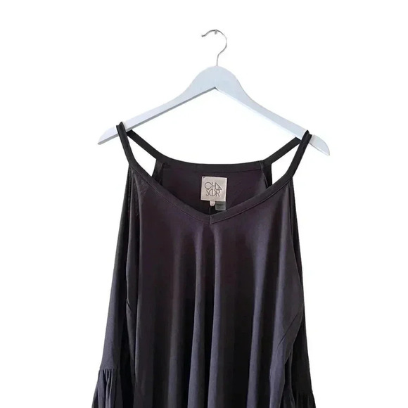 NWT Chaser Revolve COLD SHOULDER PEPLUM SLEEVE VINTAGE JERSEY Union Black Top M - Picture 6 of 9